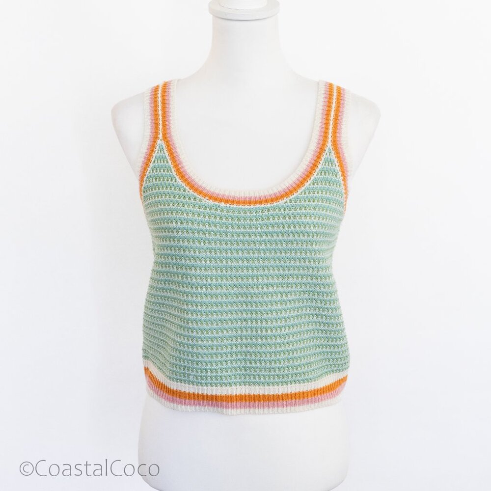 Hem & Thread Knit Tank Top M Crochet Wool Polyester Retro Festival Beach Resort